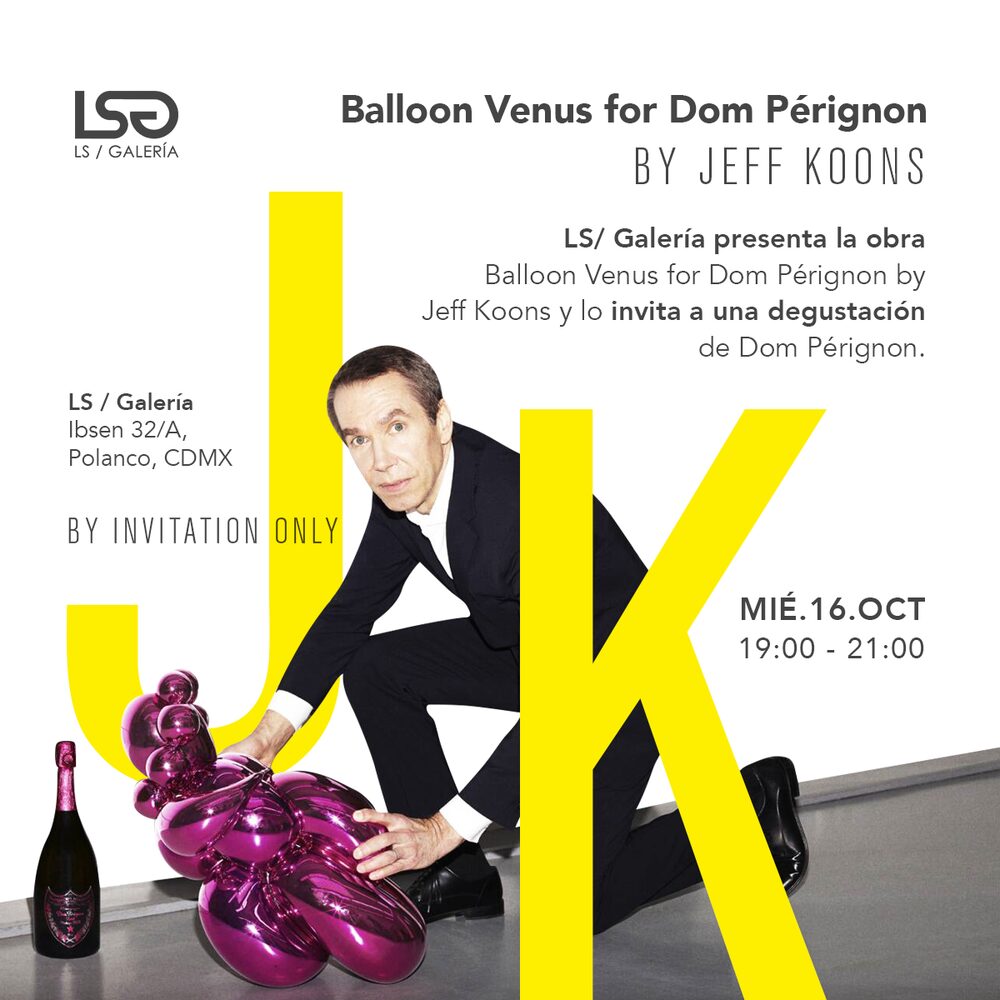 Invitación tipográfica al evento de Jeff Koons: LS Galería presenta Balloon Venus for Dom Pérignon, sólo con invitación