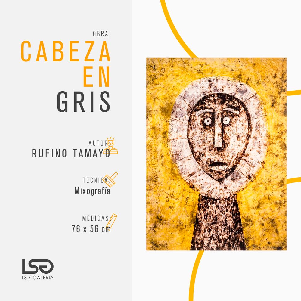 Ficha de obra: «Cabeza en gris» de Rufino Tamayo, mixografía de 76 × 56 cm