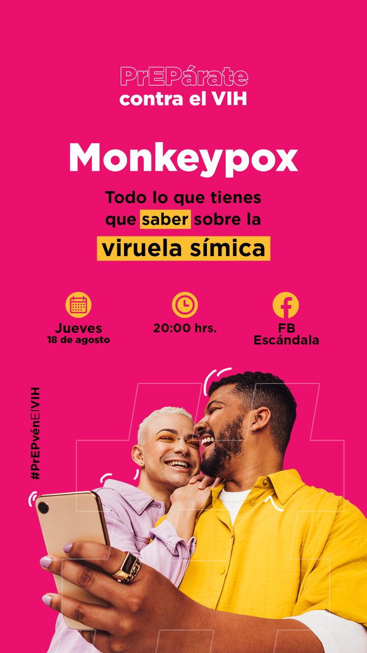 Post de la campaña: invitación a una charla en vivo sobre monkeypox, «Todo lo que tienes que saber sobre la viruela símica»