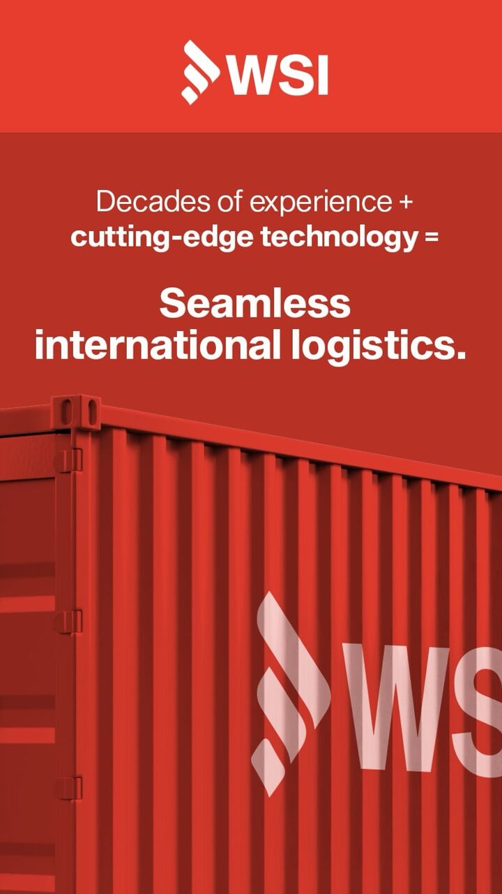 Post de WSI: contenedor rojo bajo «Cutting-edge technology = Seamless international logistics»