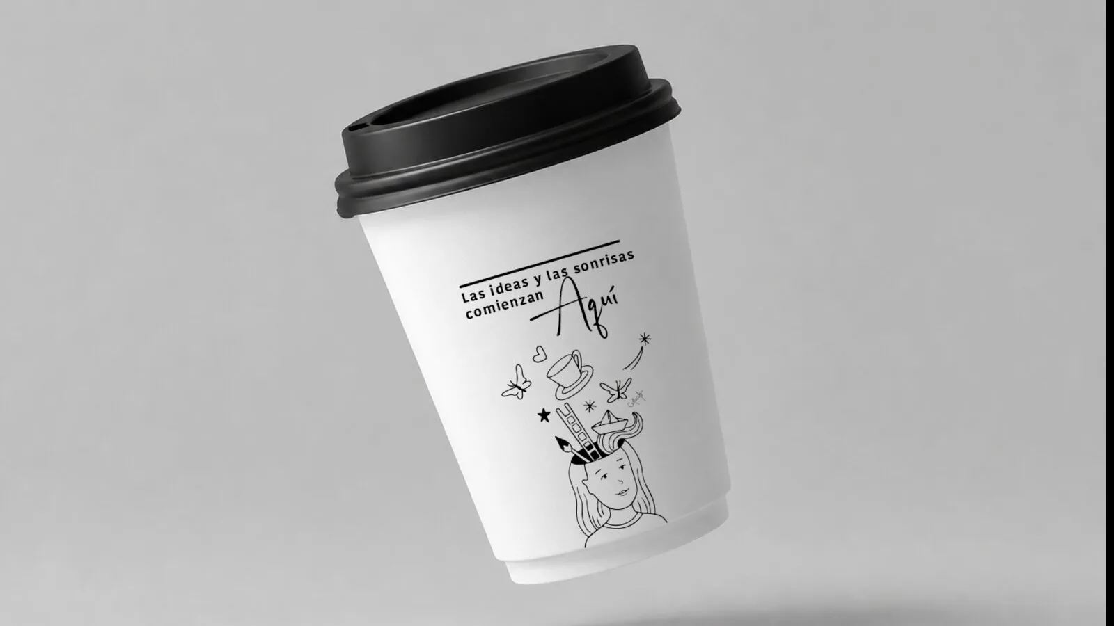 Vaso para llevar de Giornale con la ilustración «Las ideas y las sonrisas comienzan aquí»