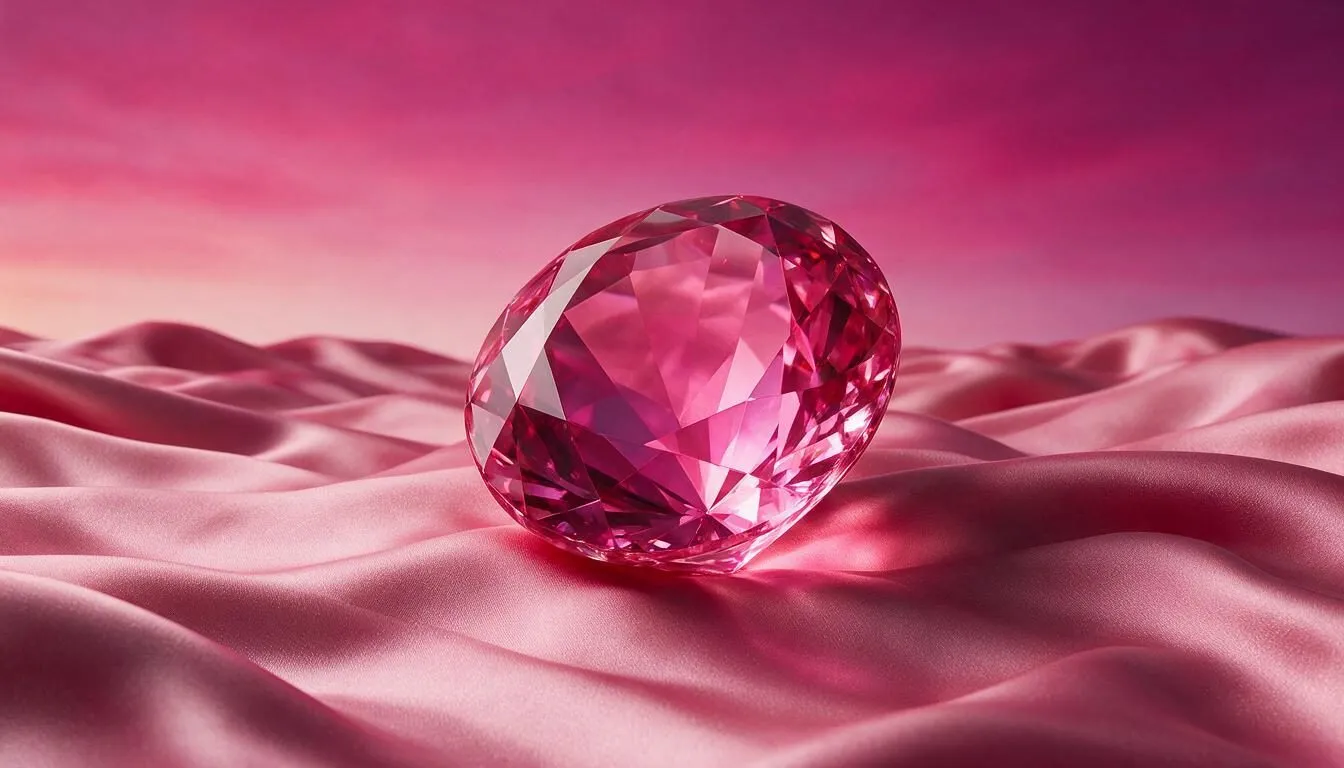 Diamante rosa tallado sobre tela satinada