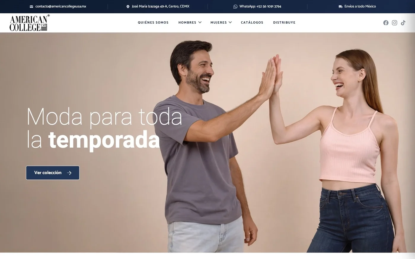 Portada del sitio de American College USA en escritorio