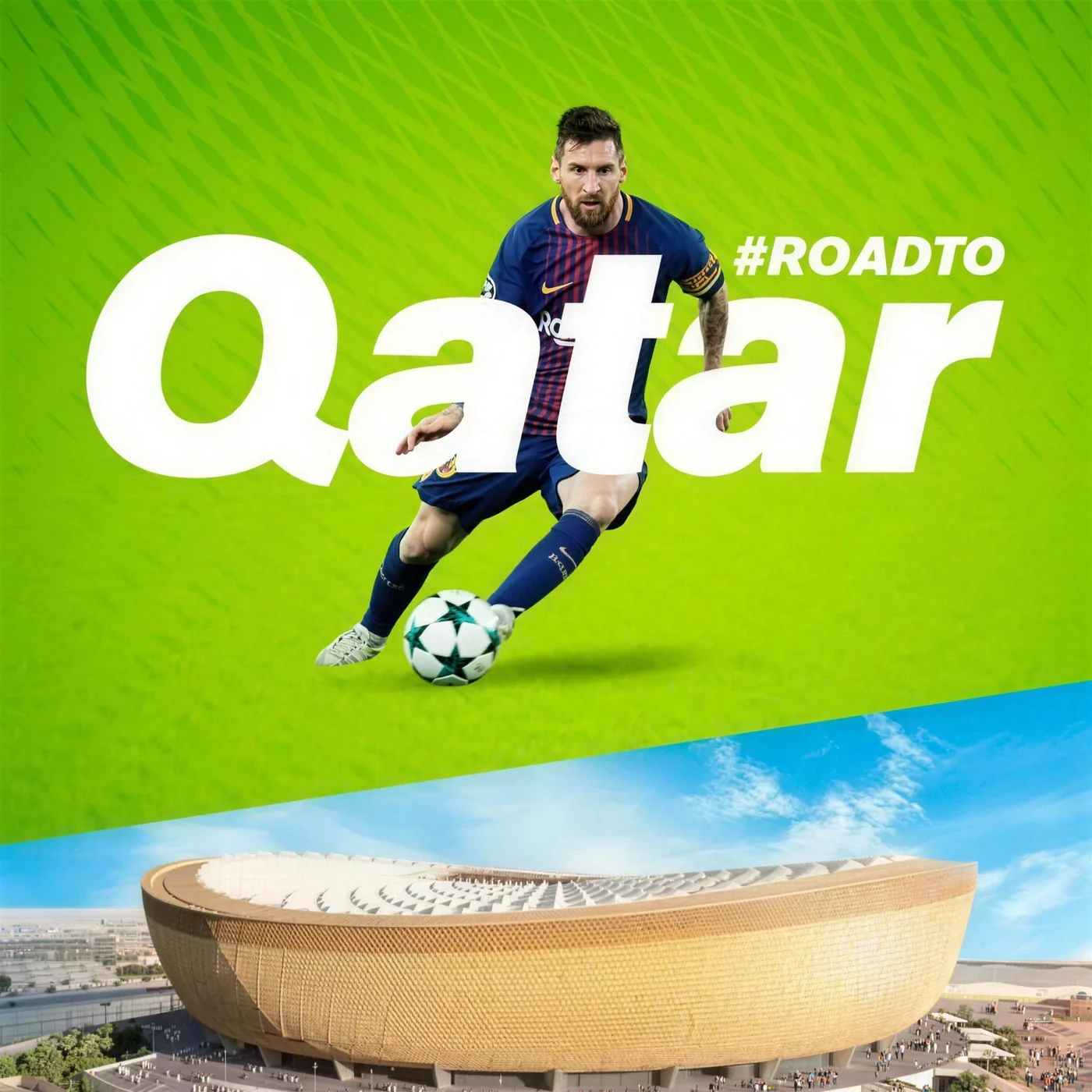 Gráfico Road to Qatar con estadio y futbolista
