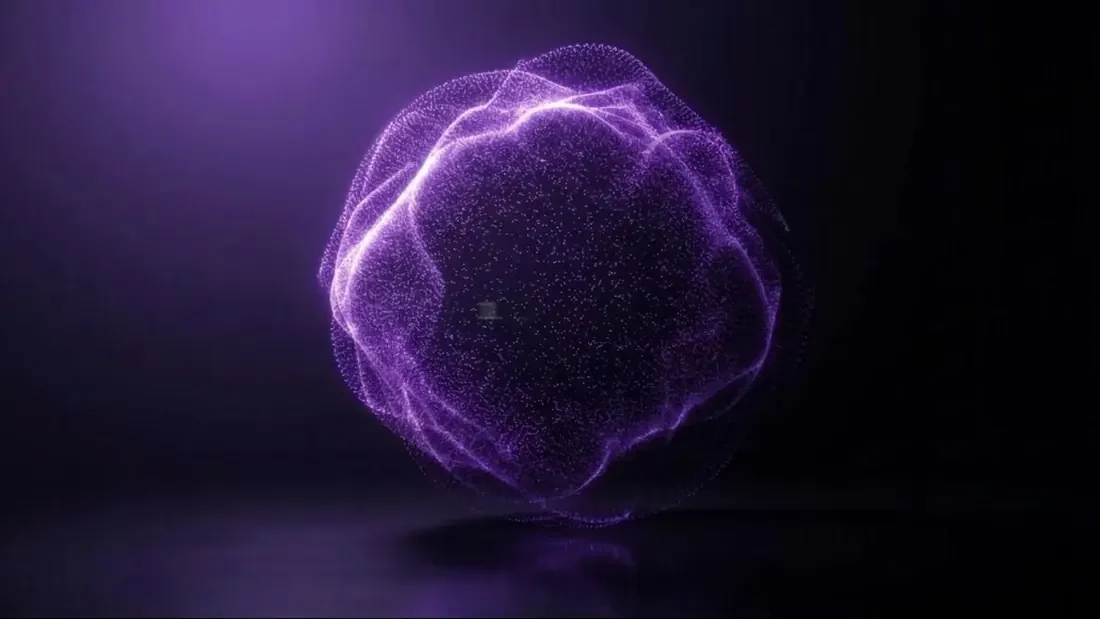 Esfera de partículas violeta que representa la tecnología SmartBlocks