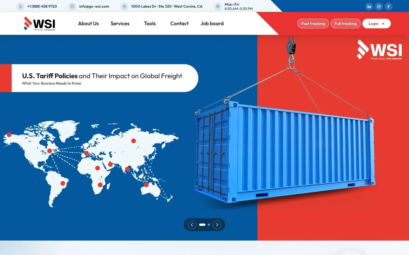Portada del sitio de WSI Logistics en escritorio